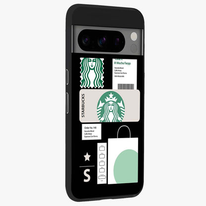Starbucks Mocha Glass Case upright view showcasing trendy coffee inspired artwork with modern lifestyle theme.