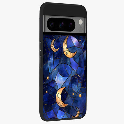 Starlit Sky Tapestry Glass Case upright view showcasing elegant starry sky artwork with cosmic decorative theme.