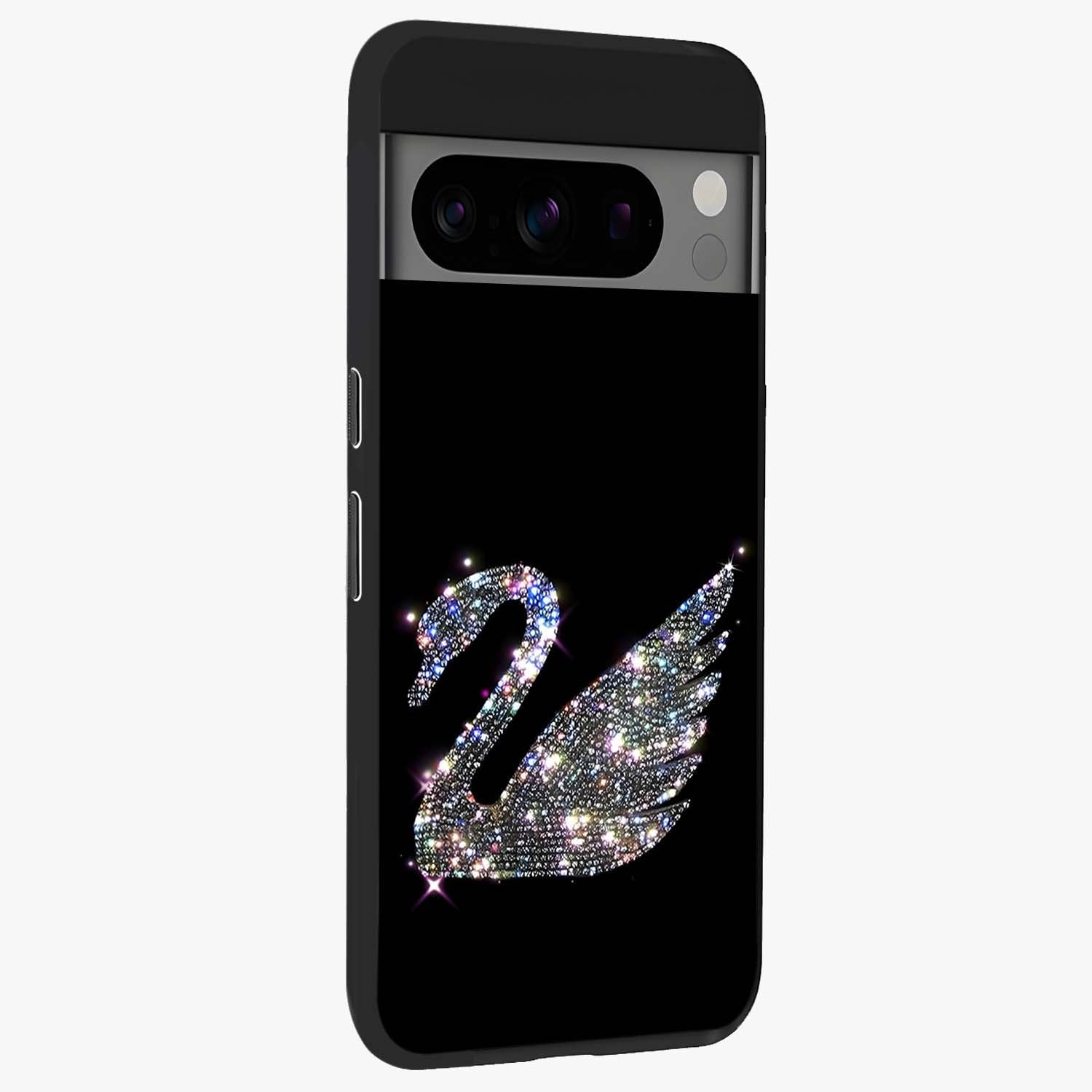 Starlit Swan Grace Glass Case upright view showcasing beautiful swan artwork with peaceful night themed design.
