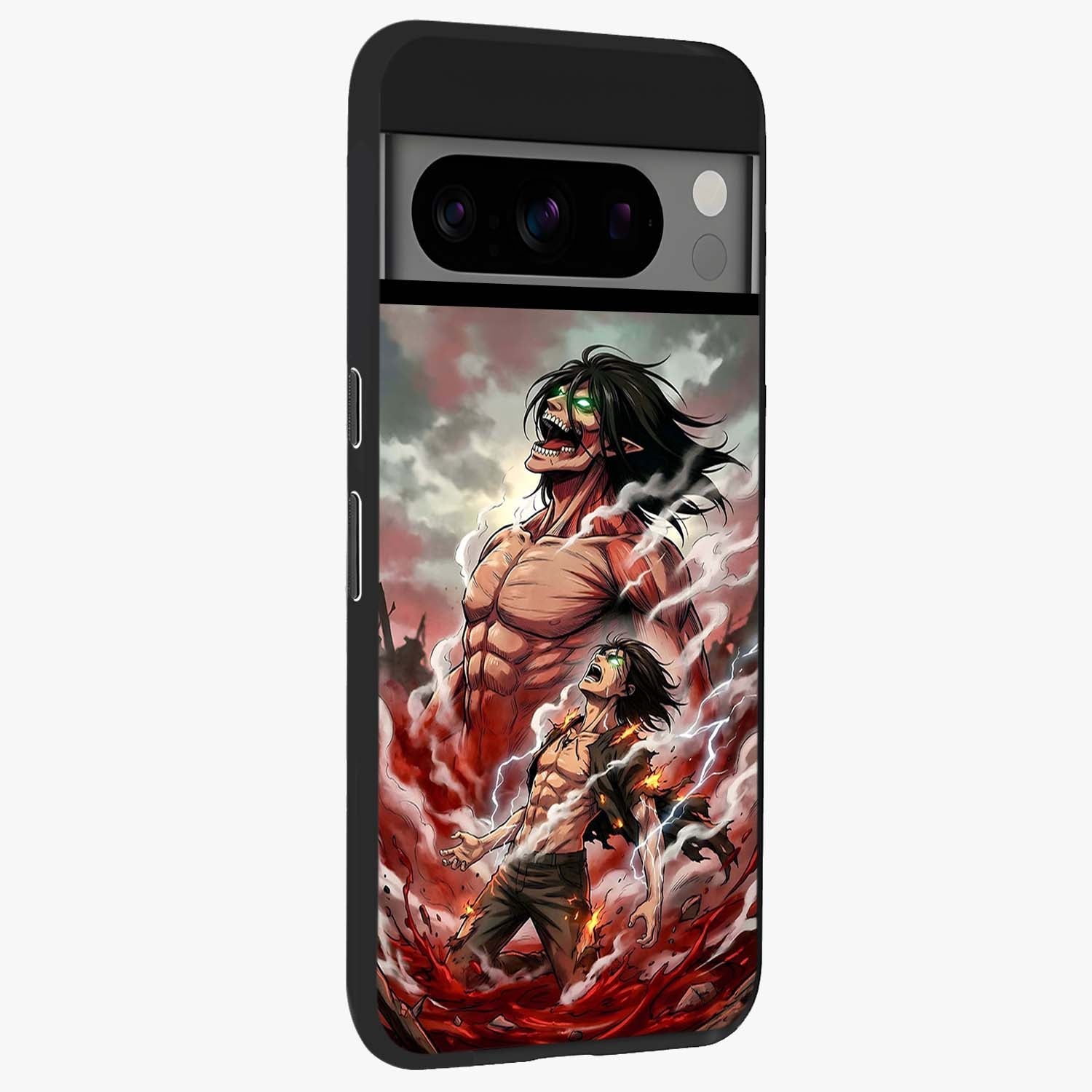 Titan Awakening Fury Glass Case upright view showcasing intense titan artwork with epic fantasy theme.