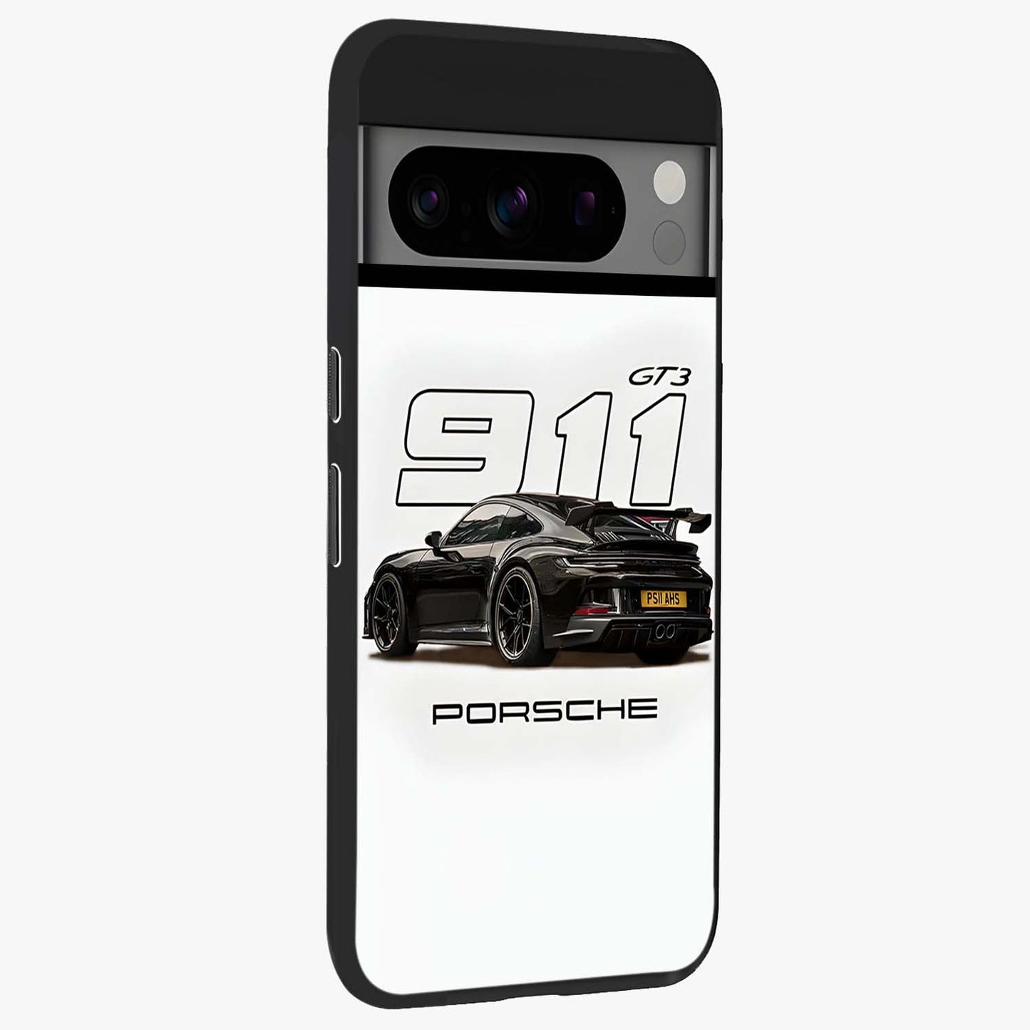 Turbo Legacy Icon Glass Case upright view showcasing bold racing inspired artwork with classic car theme.