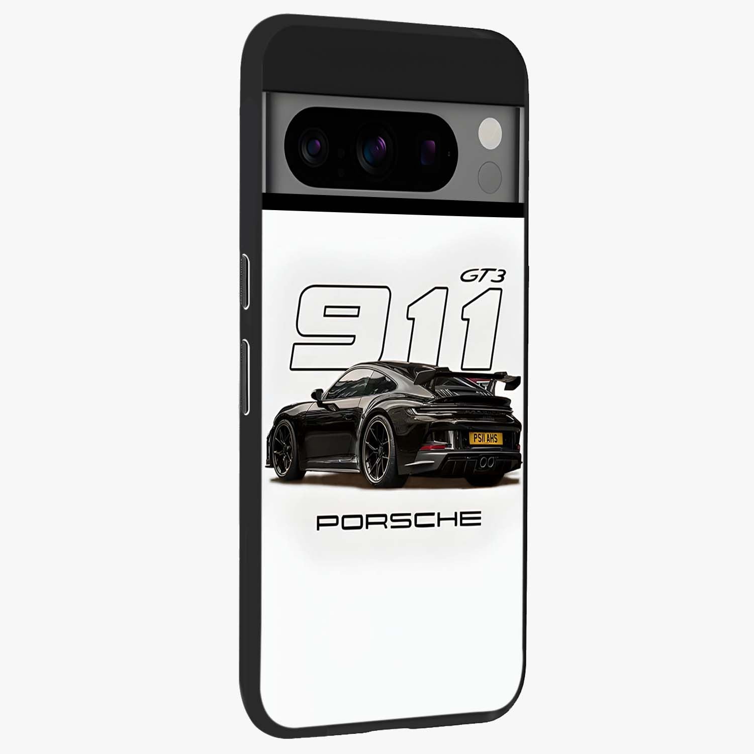 Turbo Legacy Icon Glass Case upright view showcasing bold racing inspired artwork with classic car theme.