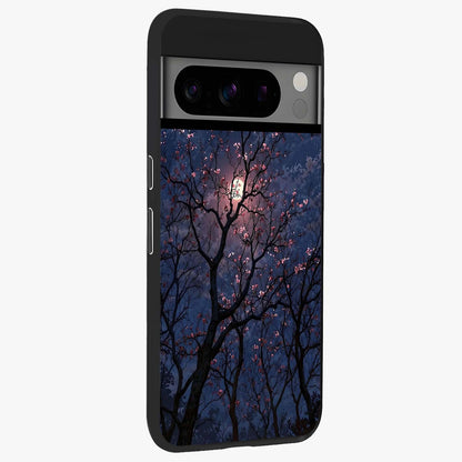 Twilight Sakura Serenade Glass Case upright view showcasing beautiful cherry blossom artwork with serene evening theme.