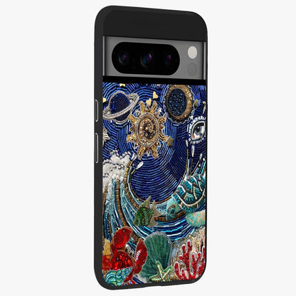Universe Underwater Spark Glass Case upright view showcasing magical underwater galaxy artwork with vibrant cosmic theme.