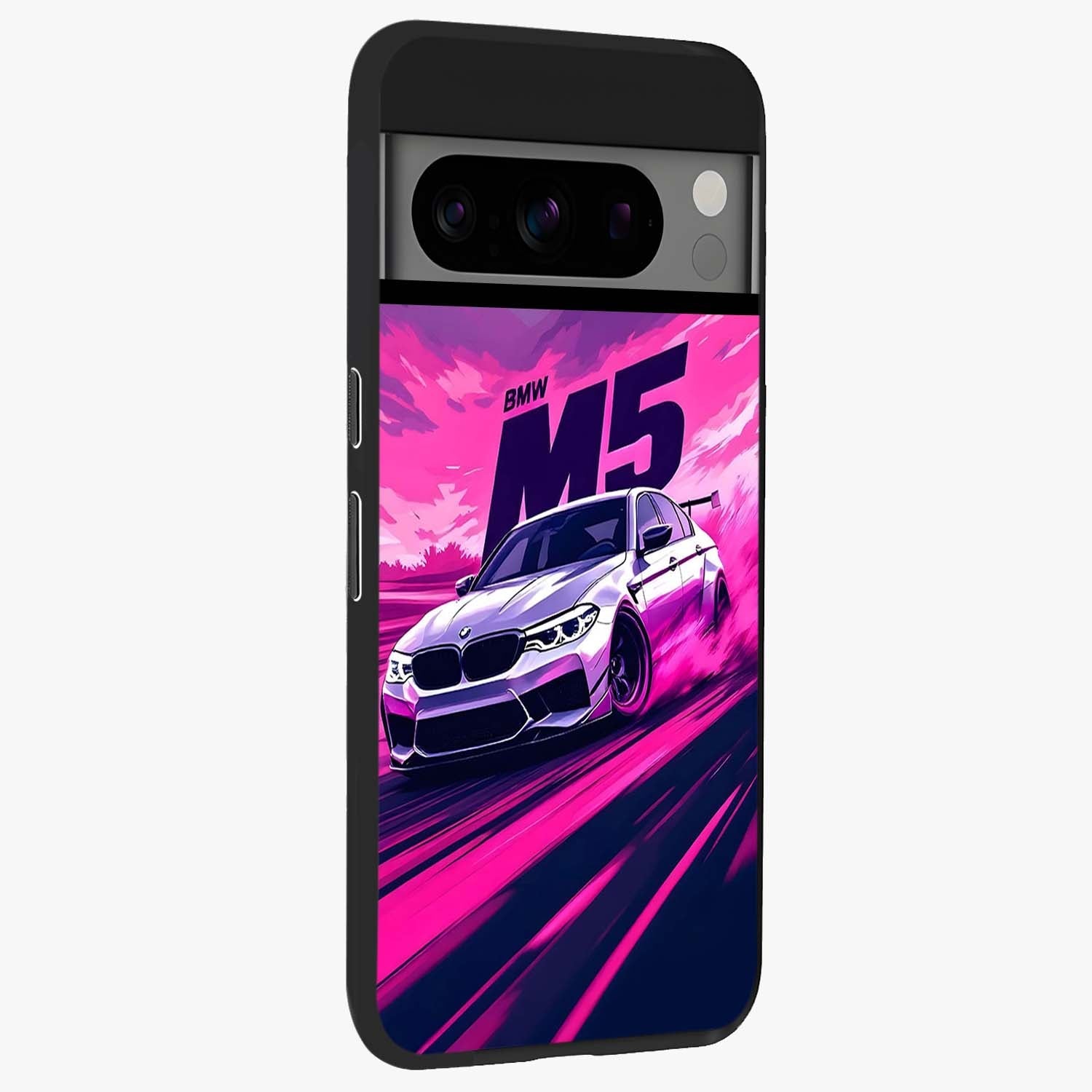 Velocity Drift Pulse Glass Case upright view showcasing powerful racing artwork with energetic motorsport theme.