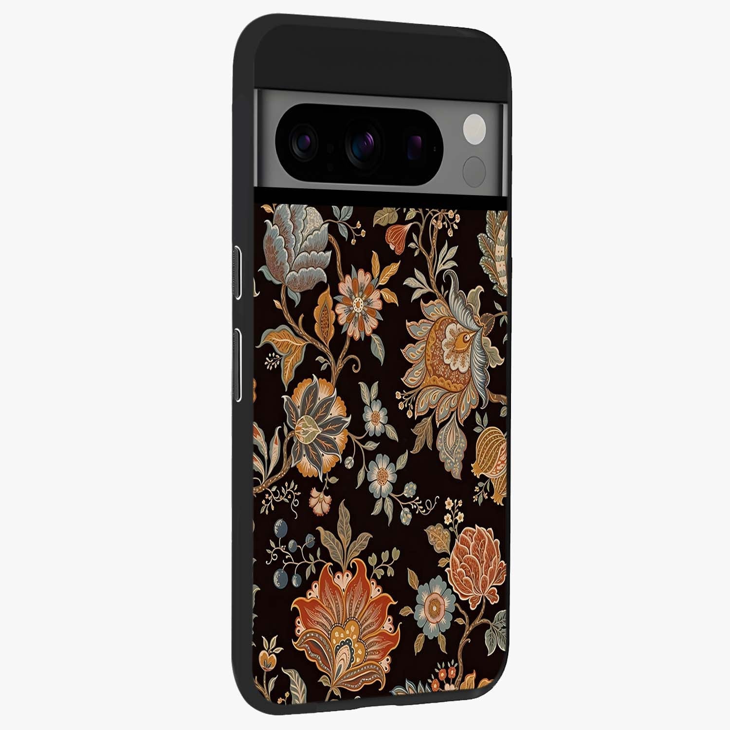 Vintage Floral Dream Glass Case upright view showcasing delicate floral artwork with timeless vintage theme.