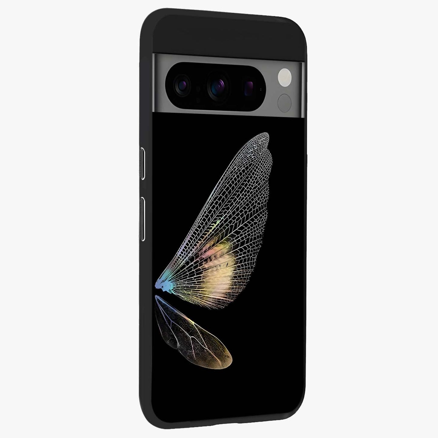 Whispers Of Wings Glass Case upright view showcasing elegant wing artwork with light airy theme.