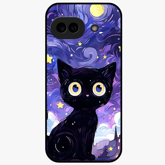 Abstract Cat Art Glass Case showing flat back view with artistic cat illustration and glossy glass finish.