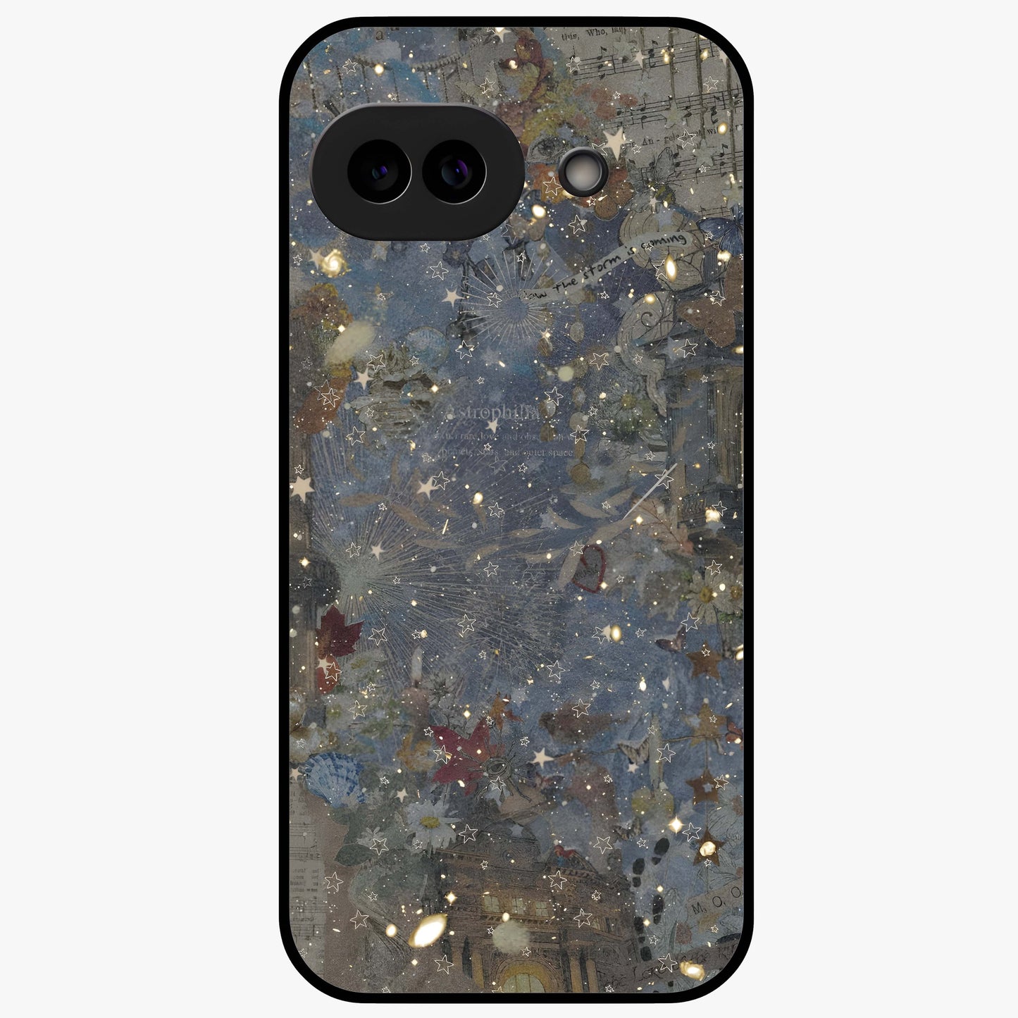 Aesthetic Astrolophia Glass Case showing flat back view with dreamy aesthetic design and glossy glass finish.