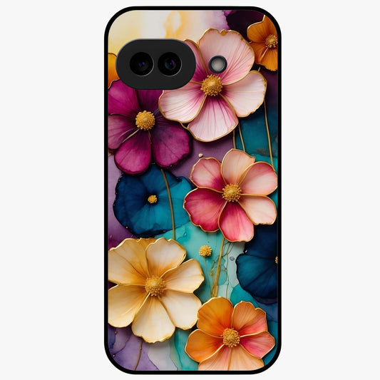 Artlyn Grace Flower Pattern Glass Case showing flat back view with elegant floral pattern artwork and glossy glass finish.