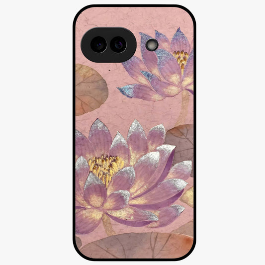 Blossom Mist Lotus Glass Case showing flat back view with serene lotus blossom artwork and glossy glass finish.