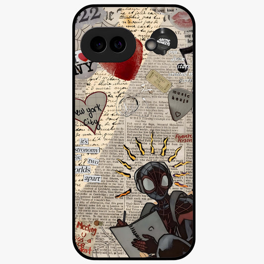 City Dream Sketch Glass Case showing flat back view with artistic city skyline sketch artwork and glossy glass finish.