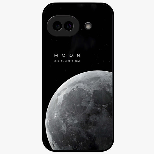 Cosmic Moon Glow Glass Case showing flat back view with glowing moon artwork and glossy glass finish.