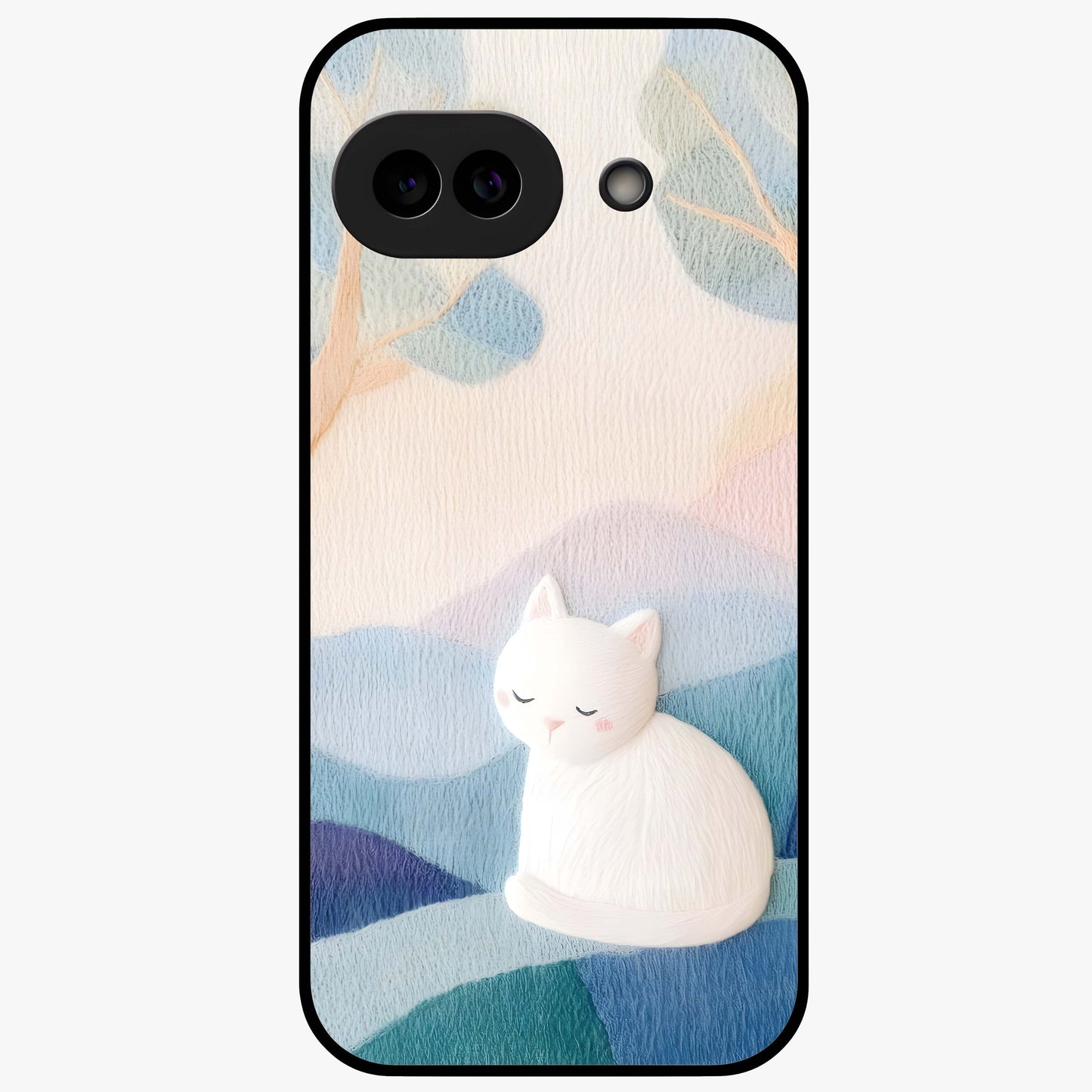 Cotton Dream Cat Glass Case showing flat back view with soft dreamy cat artwork and glossy glass finish.