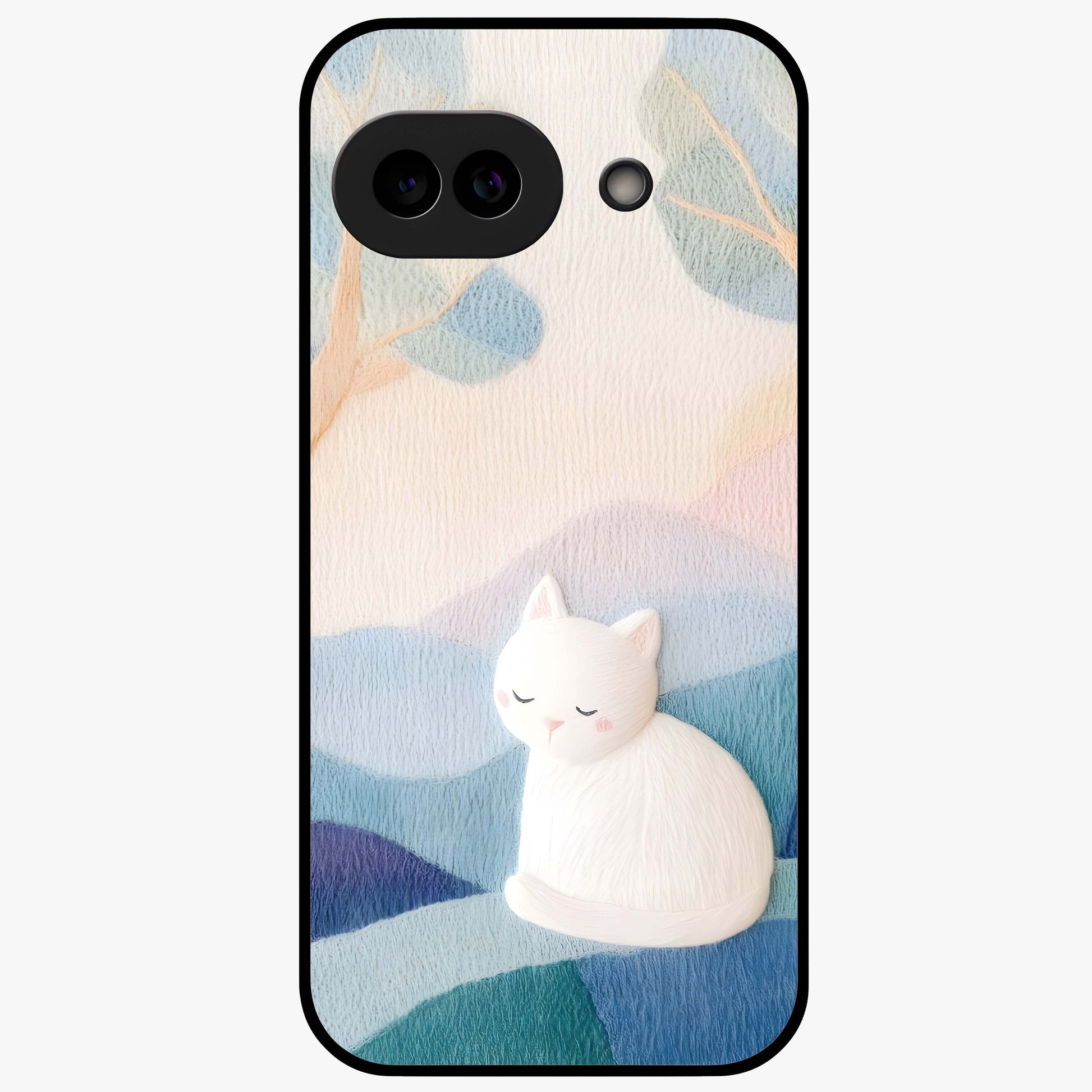 Cotton Dream Cat Glass Case showing flat back view with soft dreamy cat artwork and glossy glass finish.