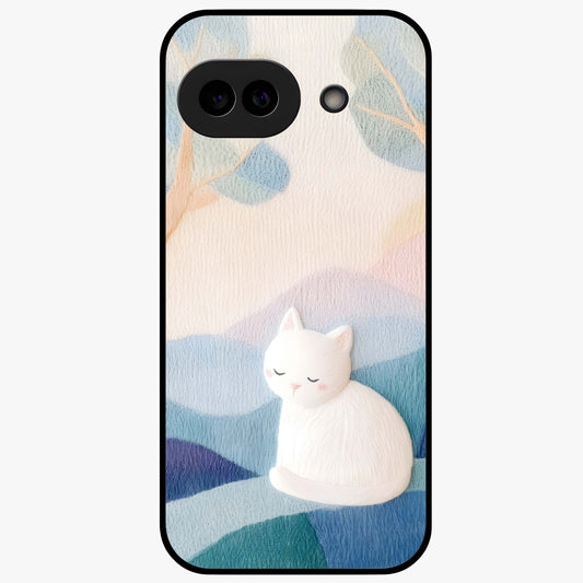 Cotton Dream Cat Glass Case showing flat back view with soft dreamy cat artwork and glossy glass finish.