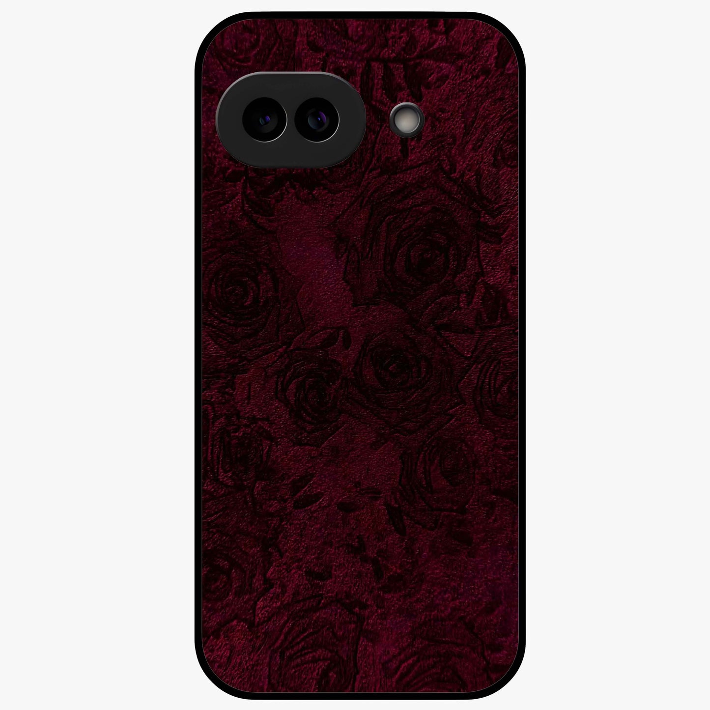 Crimson Fade Flow Glass Case showing flat back view with flowing crimson gradient artwork and glossy glass finish.