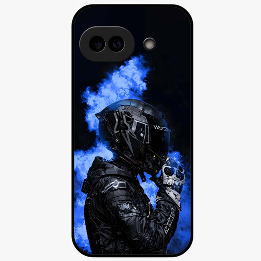 Cyber Sentinel Protocol Glass Case showing flat back view with futuristic cyber themed artwork and glossy glass finish.