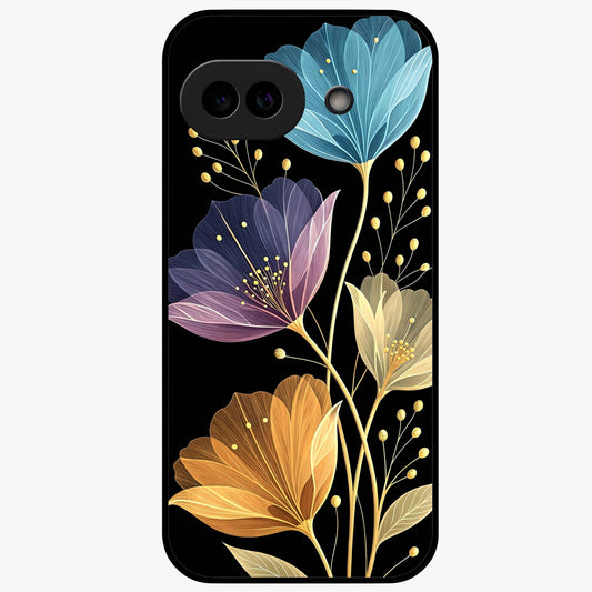 Delicate Multicolor Flowers Glass Case showing flat back view with vibrant floral artwork and glossy glass finish.
