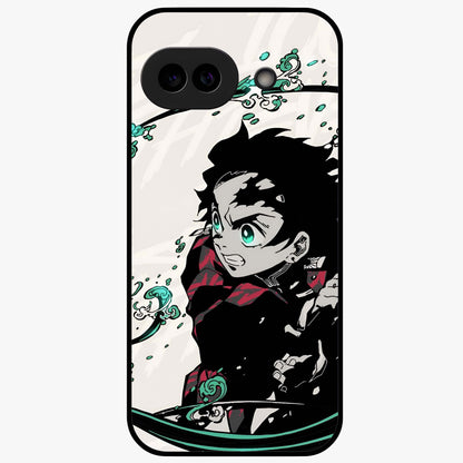 Demon Slayer Glass Case showing flat back view with bold anime inspired artwork and glossy glass finish.