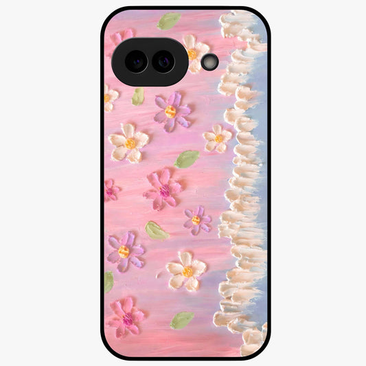 Dreamy Painted Garden Glass Case showing flat back view with artistic painted floral garden artwork and glossy glass finish.