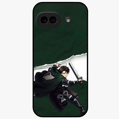 Emerald War Vanguard Glass Case showing flat back view with powerful warrior themed artwork and glossy glass finish.