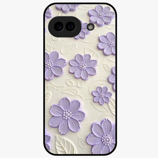 Floral Wall Art With Purple Flowers Glass Case showing flat back view with purple flower artwork and glossy glass finish.