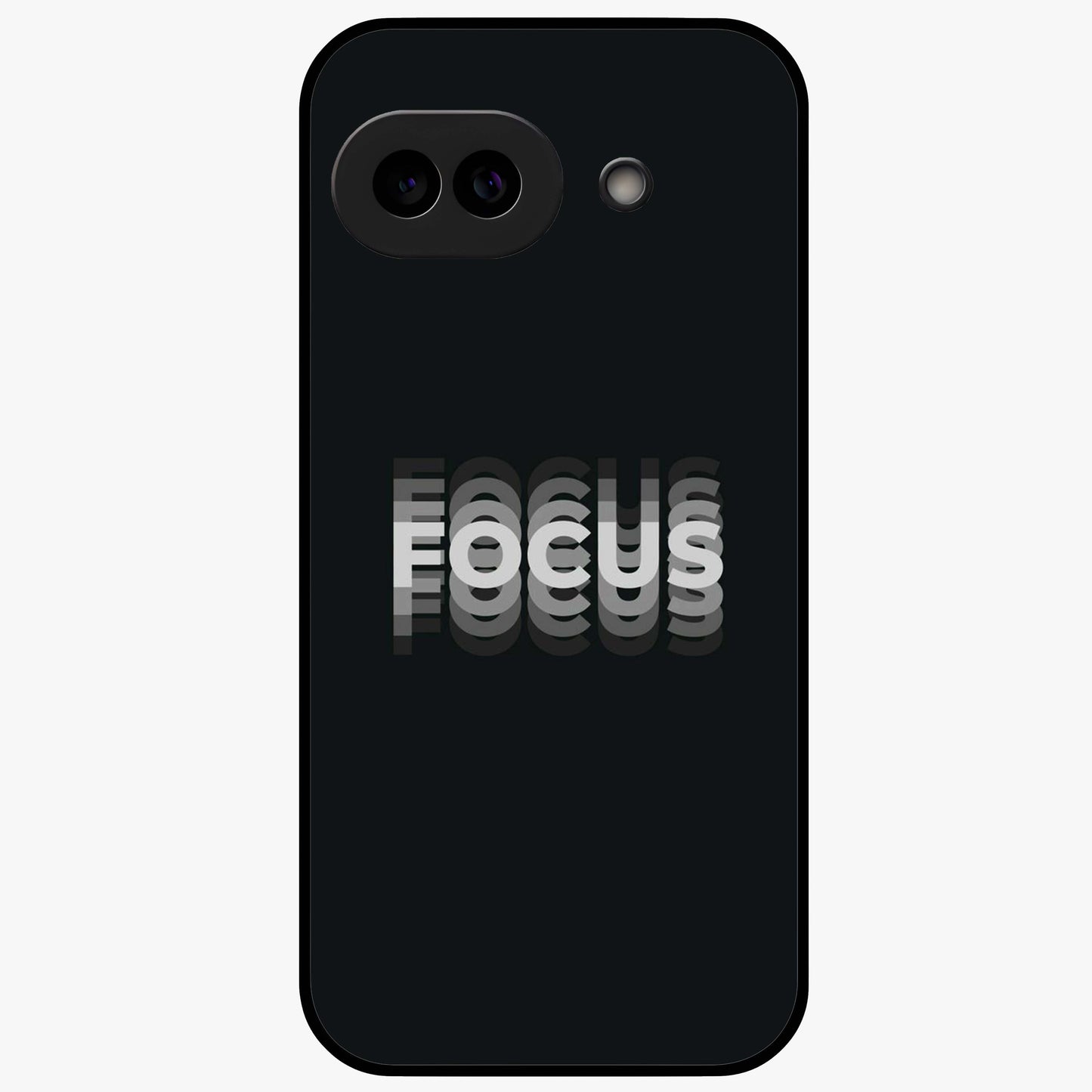 Focus Mode On Glass Case showing flat back view with bold motivational typography design and glossy glass finish.