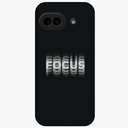Focus Mode On Glass Case showing flat back view with bold motivational typography design and glossy glass finish.