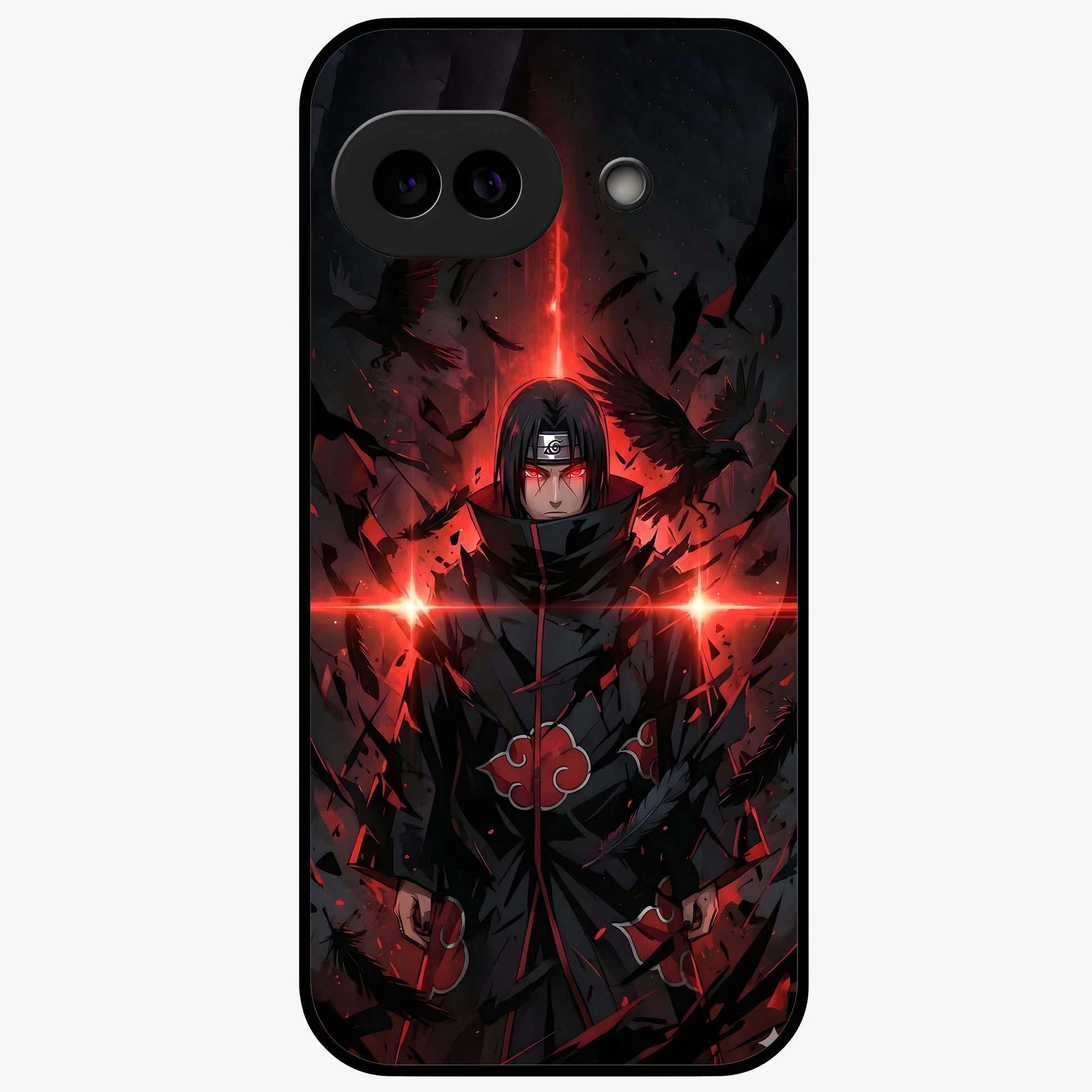 Focused Blade Discipline Glass Case showing flat back view with warrior sword themed artwork and glossy glass finish.