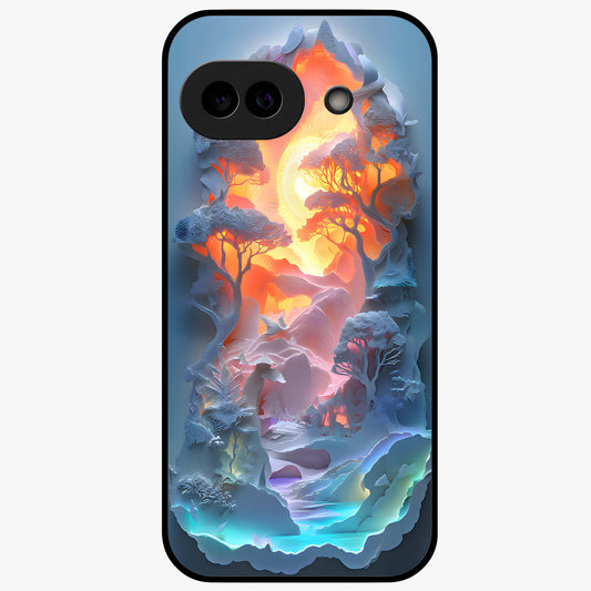 Glow Forest Portal Glass Case showing flat back view with glowing forest portal artwork and glossy glass finish.