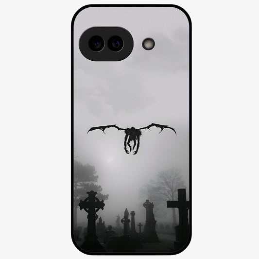 Graveyard Shadow Descent Glass Case showing flat back view with dark graveyard themed artwork and glossy glass finish.