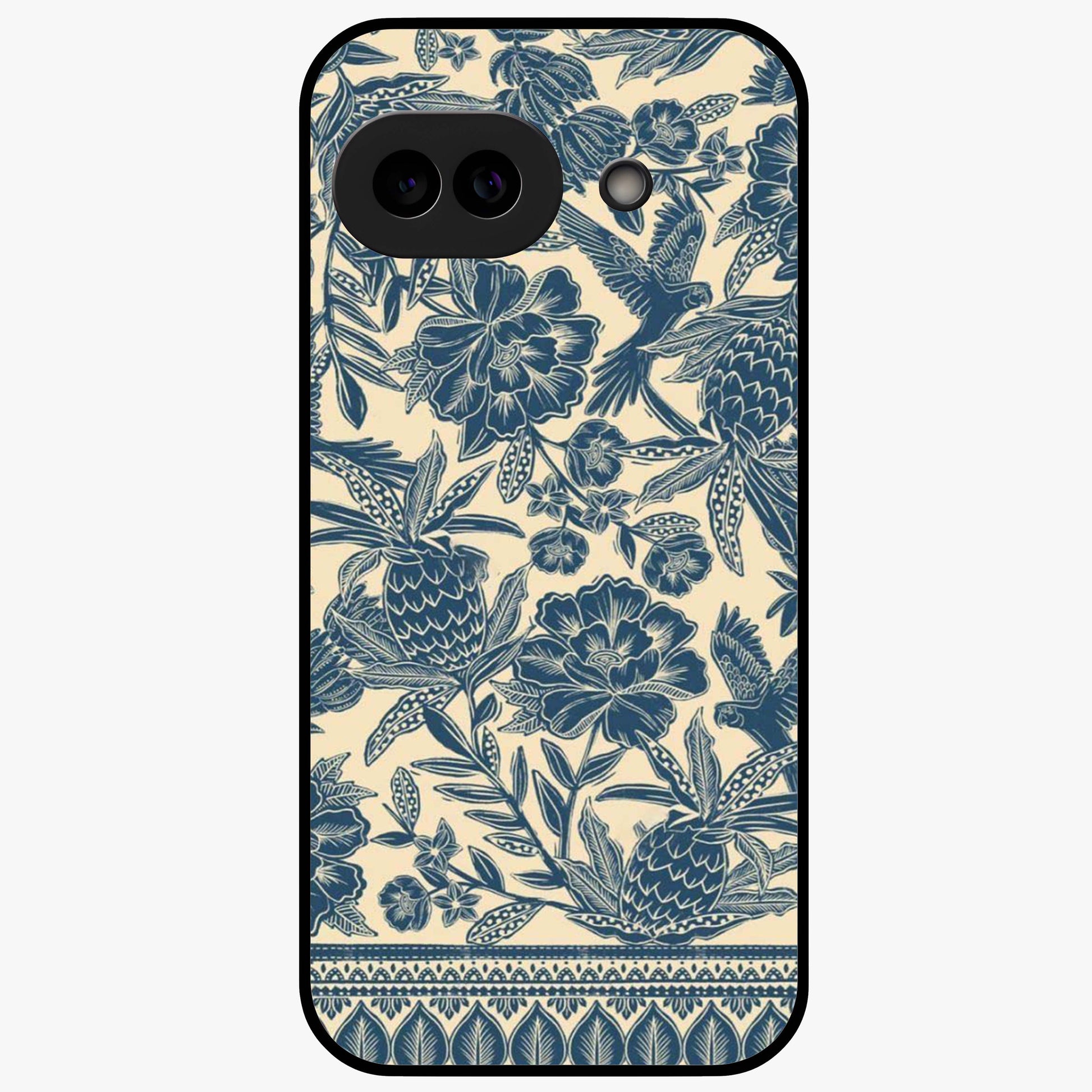 Heirloom Wild Bloom Glass Case showing flat back view with vintage inspired wild flower artwork and glossy glass finish.