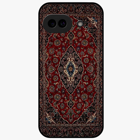 Heritage Carpet Royale Glass Case showing flat back view with ornate Persian carpet inspired pattern and glossy glass finish.