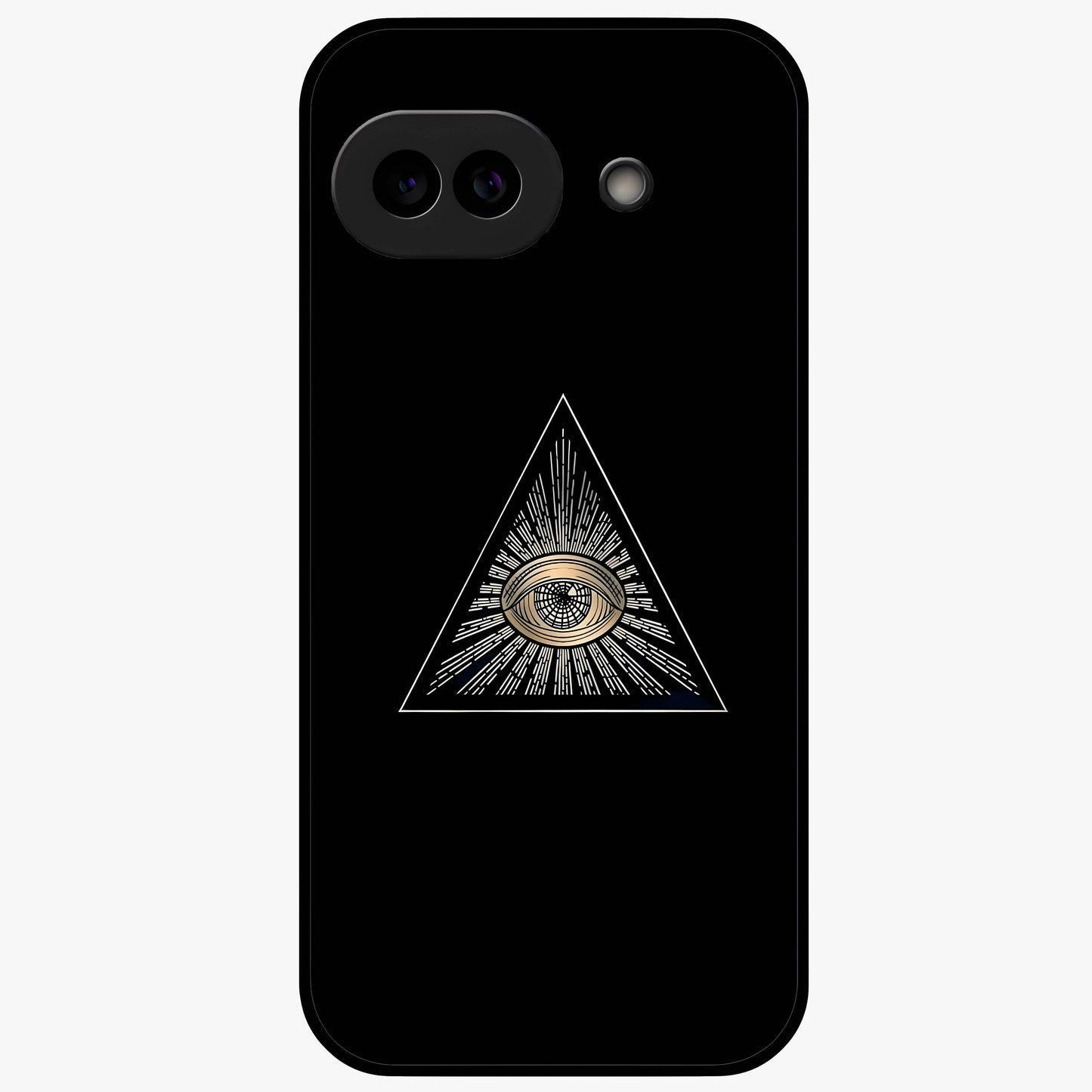 Illuminati Evil Glass Case showing flat back view with mysterious illuminati symbol artwork and glossy glass finish.