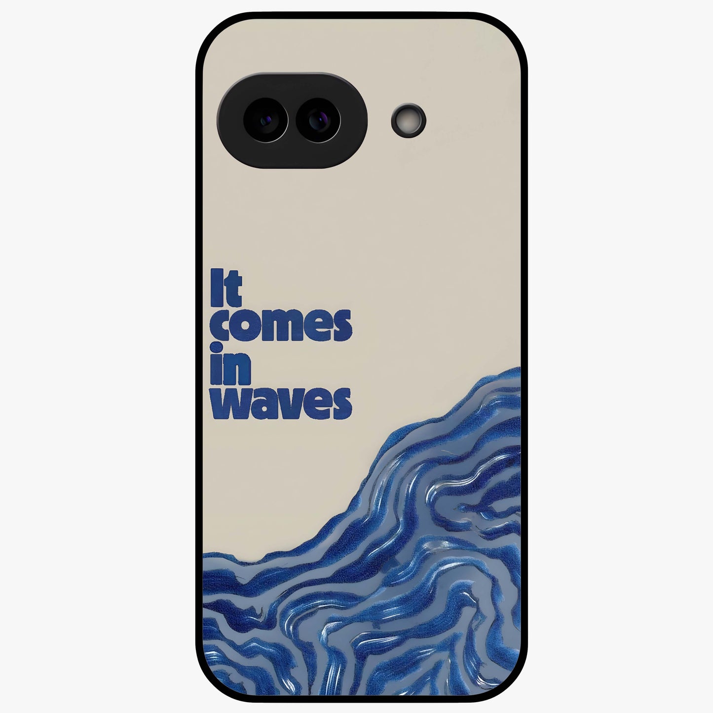 It Comes In Waves Quote Glass Case showing flat back view with inspirational wave themed quote artwork and glossy glass finish.