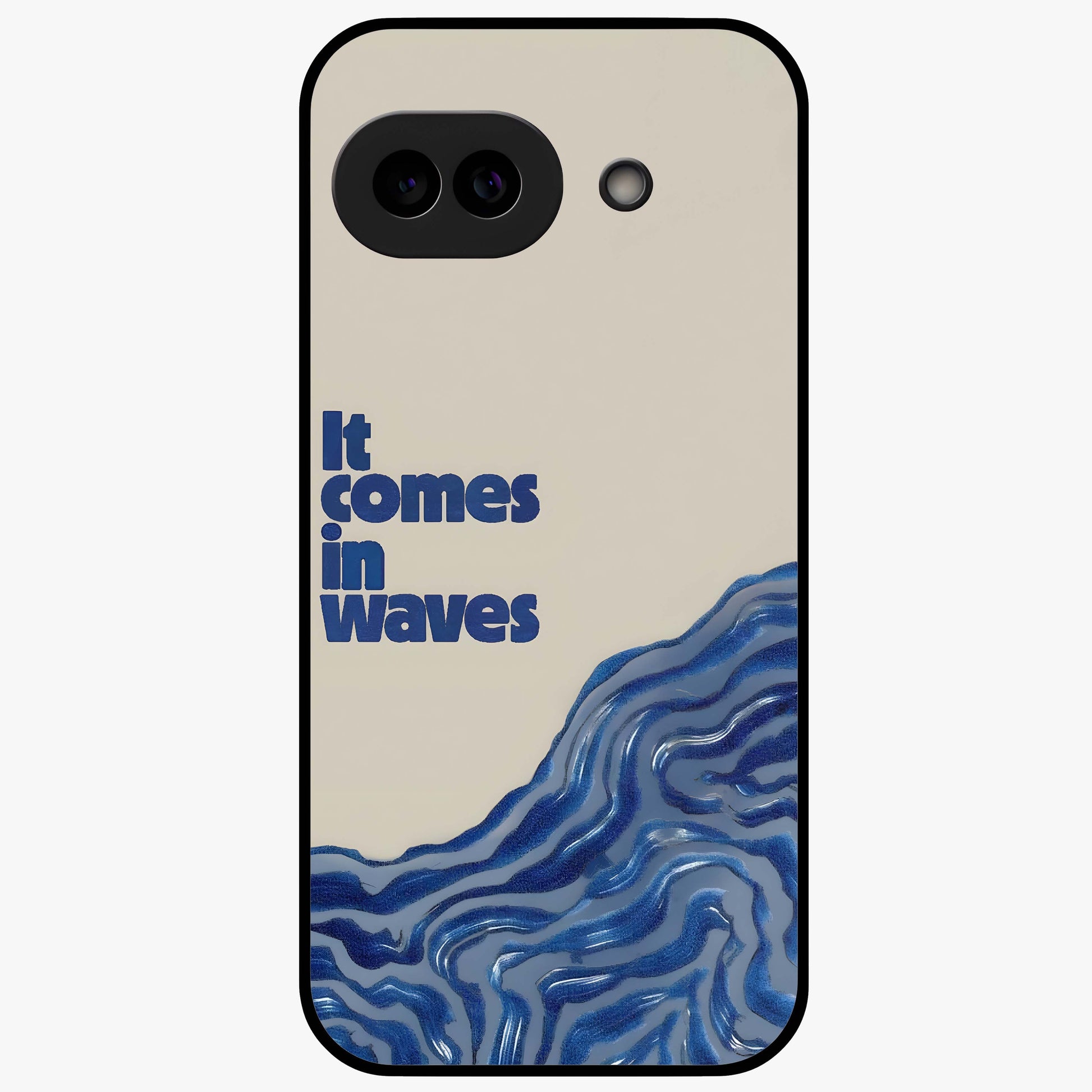 It Comes In Waves Quote Glass Case showing flat back view with inspirational wave themed quote artwork and glossy glass finish.
