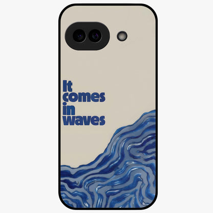 It Comes In Waves Quote Glass Case showing flat back view with inspirational wave themed quote artwork and glossy glass finish.