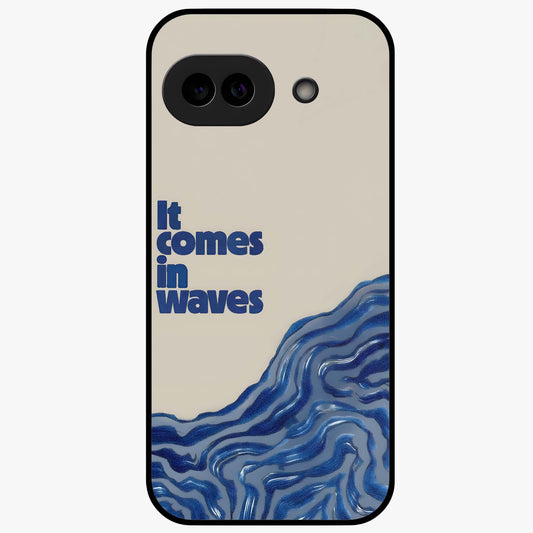 It Comes In Waves Quote Glass Case showing flat back view with inspirational wave themed quote artwork and glossy glass finish.