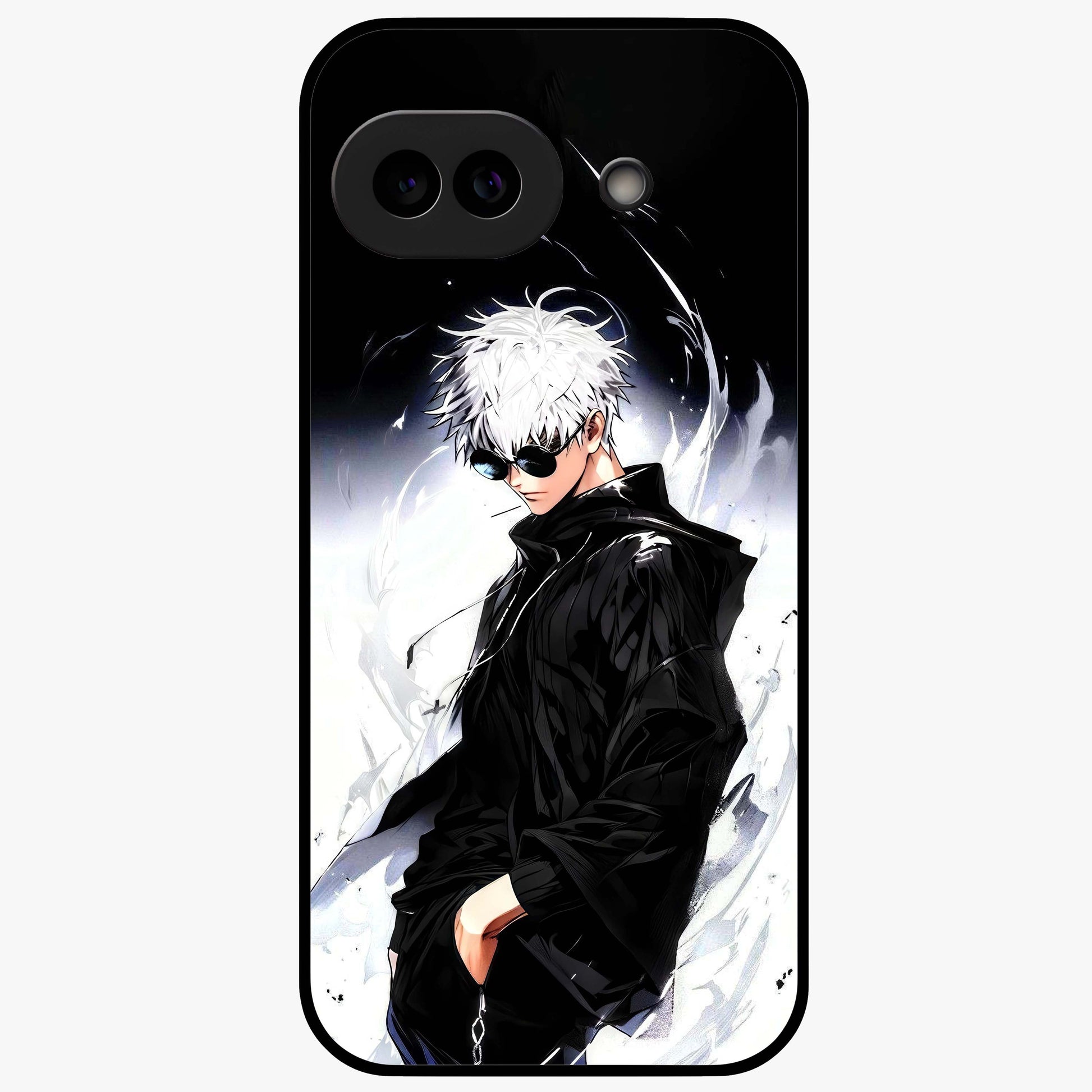 Limitless Shadow King Glass Case showing flat back view with powerful shadow warrior artwork and glossy glass finish.