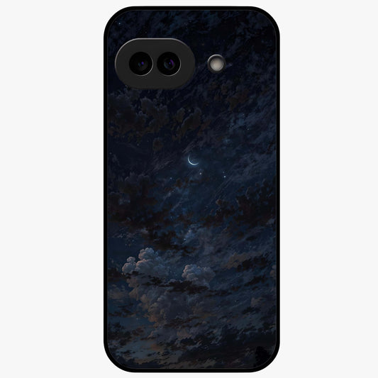 Lunar Veil Silence Glass Case showing flat back view with mystical moon veil artwork and glossy glass finish.