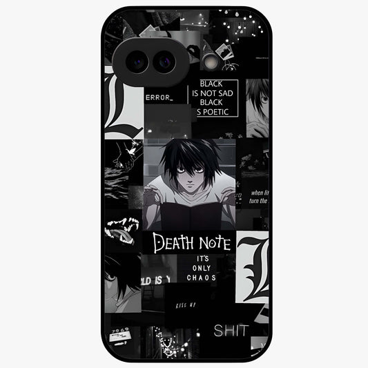 Midnight Chaos Mind Glass Case showing flat back view with abstract dark themed artwork and glossy glass finish.