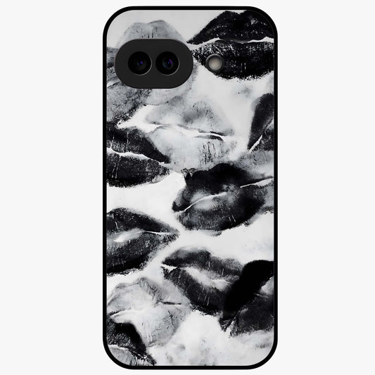 Midnight Kiss Marks Glass Case showing flat back view with lipstick kiss mark artwork and glossy glass finish.