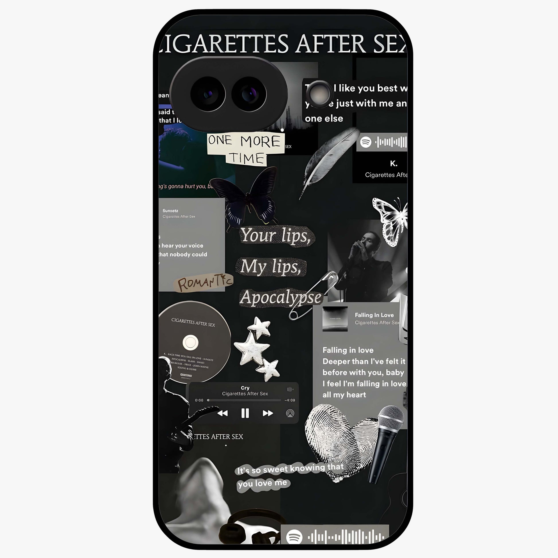Midnight Love Echo Glass Case showing flat back view with romantic midnight themed artwork and glossy glass finish.