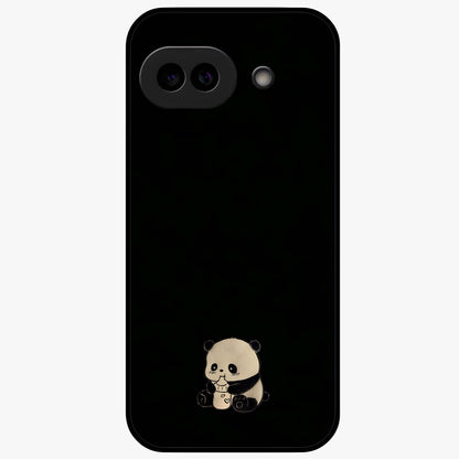 Midnight Panda Love Glass Case showing flat back view with cute panda themed artwork and glossy glass finish.