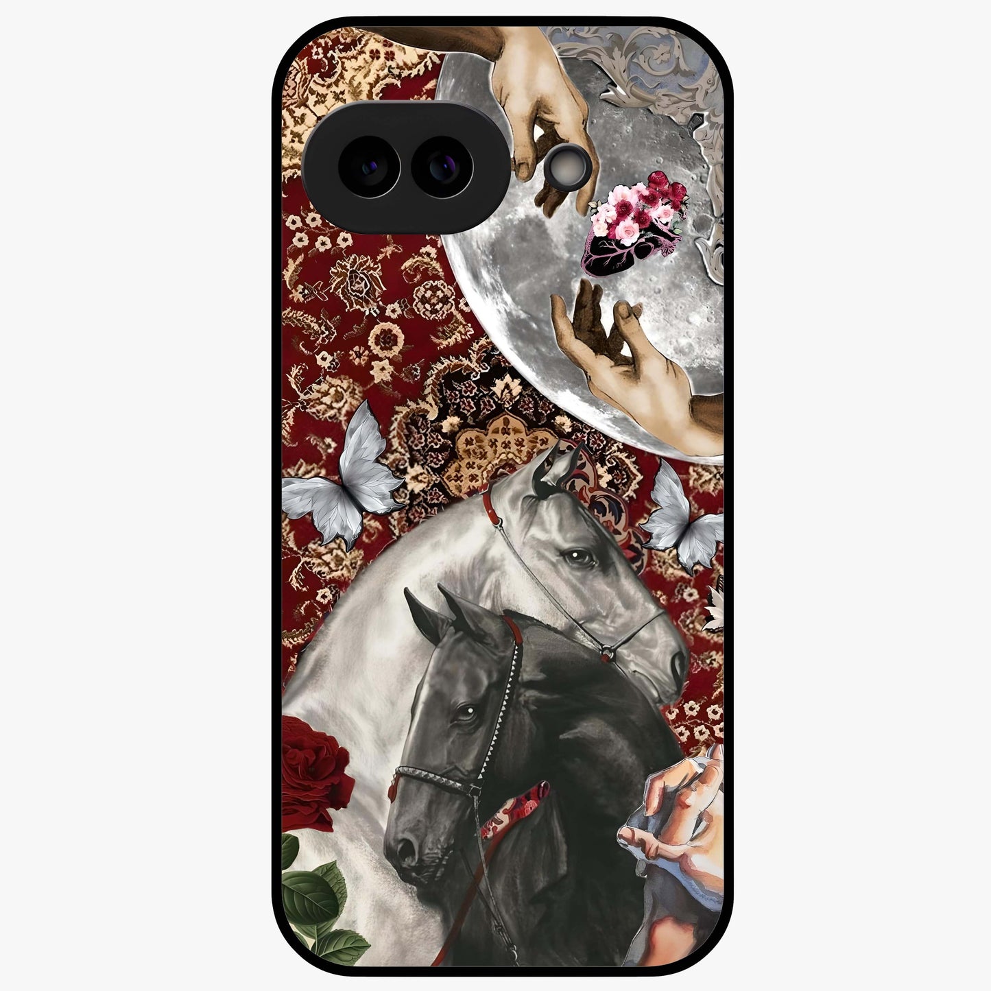 Moonlit Royal Stallion Glass Case showing flat back view with majestic horse under moonlight artwork and glossy glass finish.