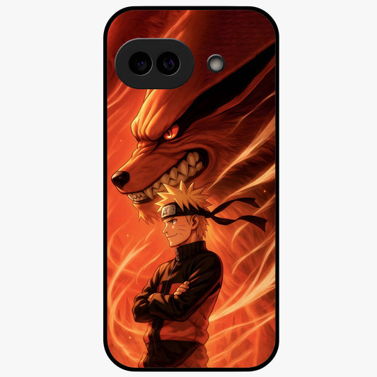 Nine Tails Legacy Glass Case showing flat back view with powerful nine-tailed fox inspired artwork and glossy glass finish.
