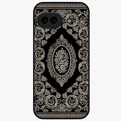 Noir Bloom Elegance Glass Case showing flat back view with elegant dark floral artwork and glossy glass finish.