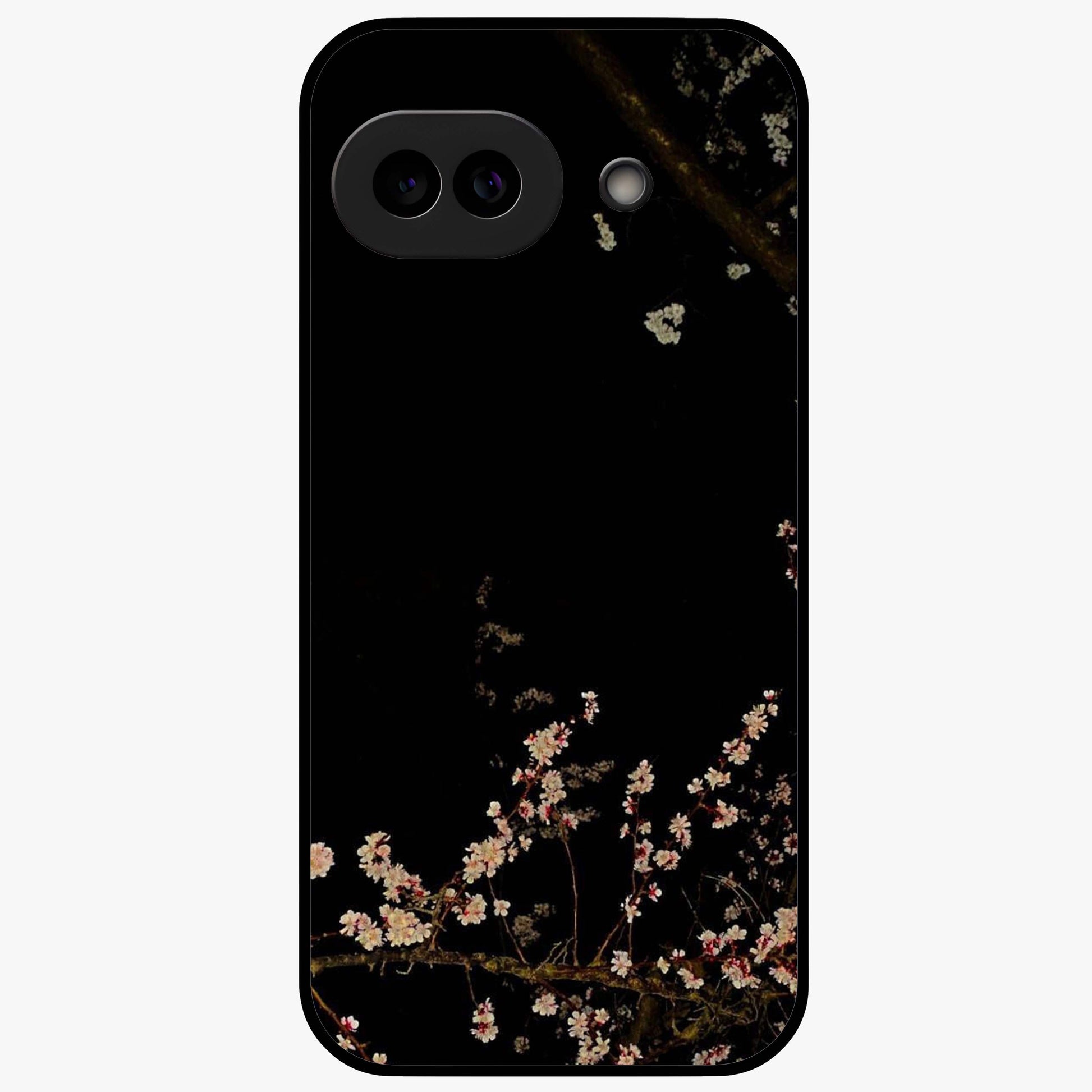Petal Moon Light With Custom Name Glass Case showing flat back view with floral moonlight artwork and personalized name design.