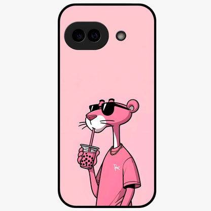 Pink Panther Glass Case showing flat back view with iconic pink panther artwork and glossy glass finish.
